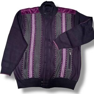 Stacy Adams Mens Purple Geometric Pattern Full Zip Sweater Jacket Pockets 3X NWT